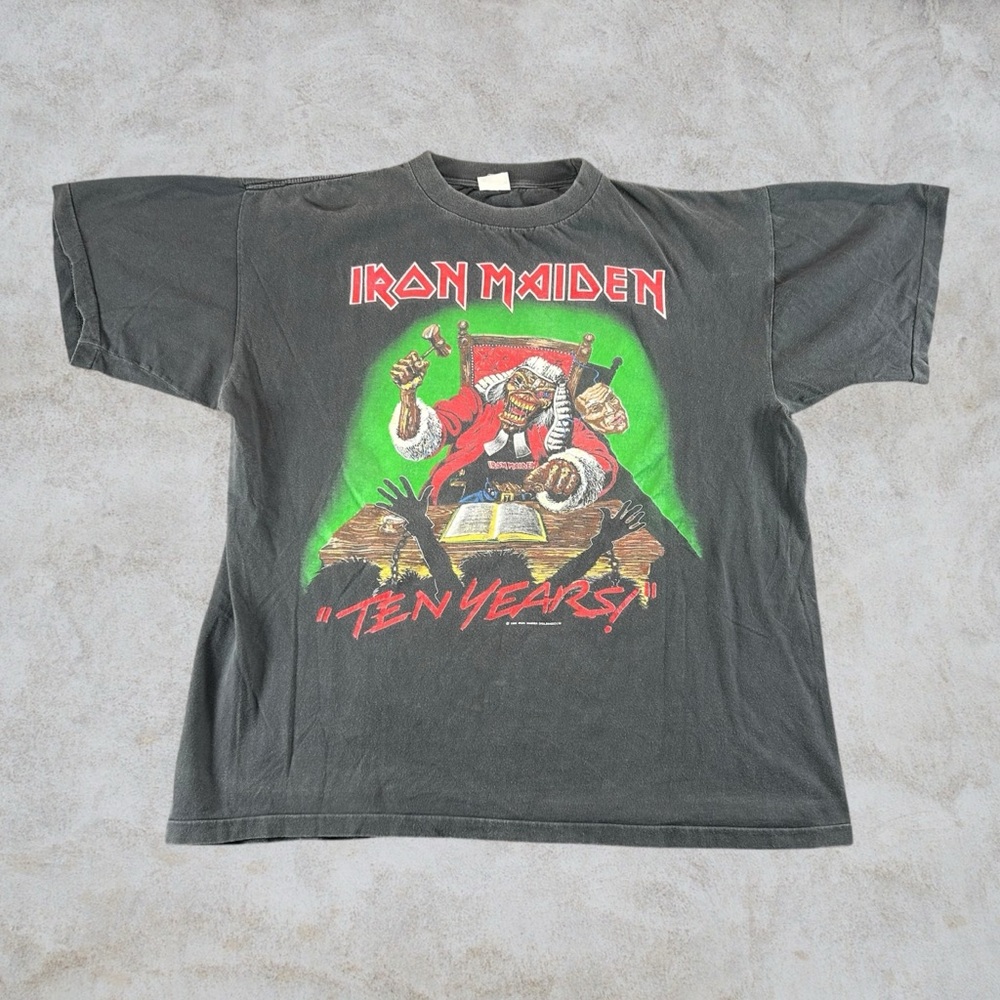 Vintage Iron Maiden Shirt Mens XL Black 1990 Ten Years Single Stitch Metal‎ Band